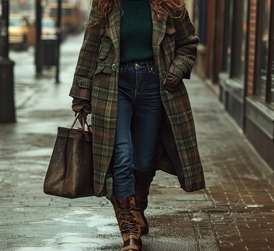 Plaid Wool Long Trench