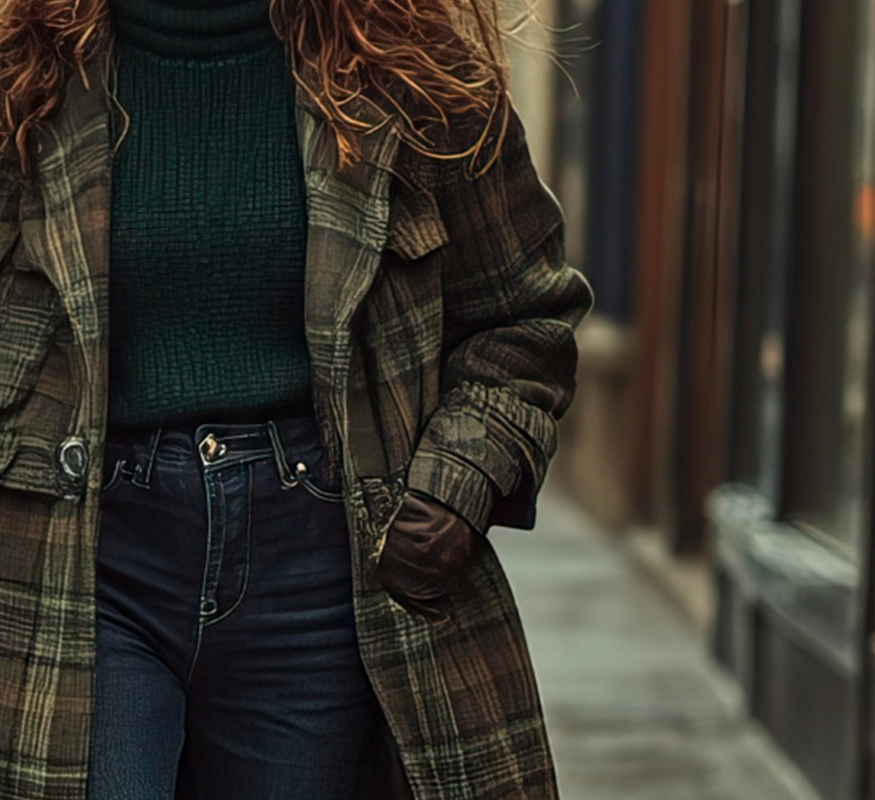 Plaid Wool Long Trench