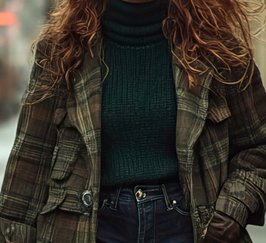 Plaid Wool Long Trench