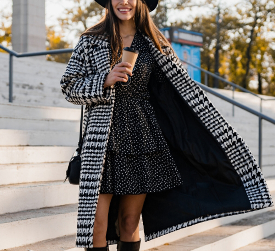 Hounds-tooth Check Maxi Coat