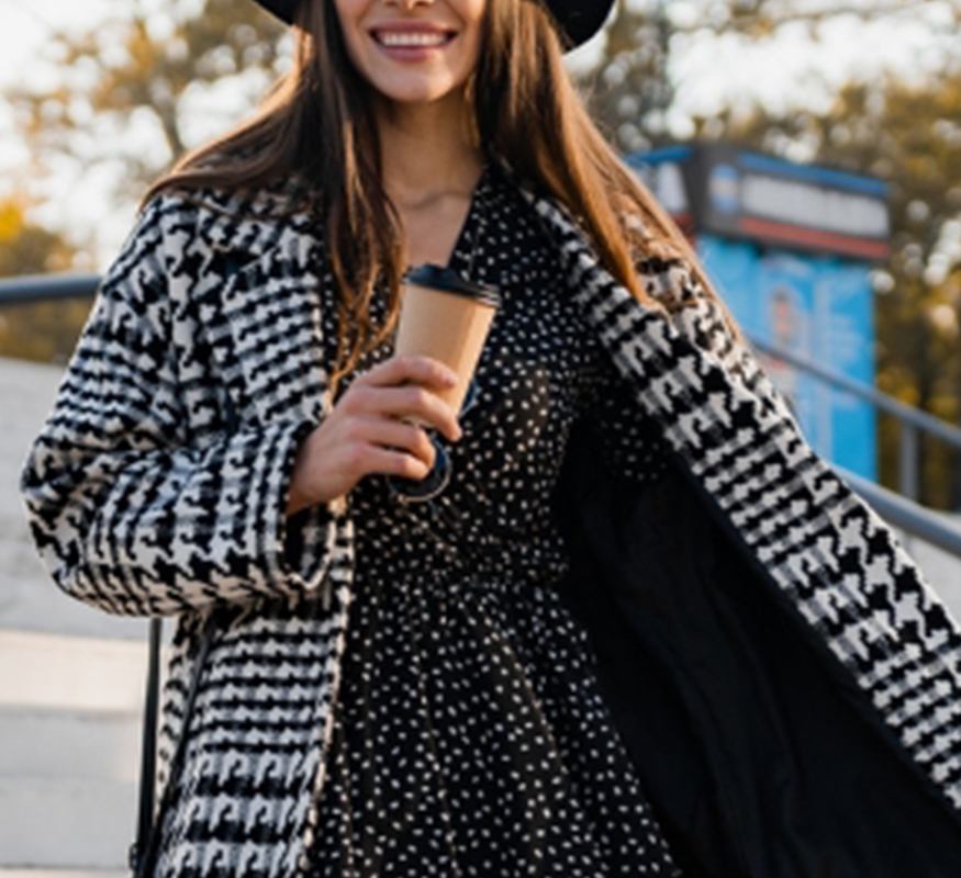 Hounds-tooth Check Maxi Coat