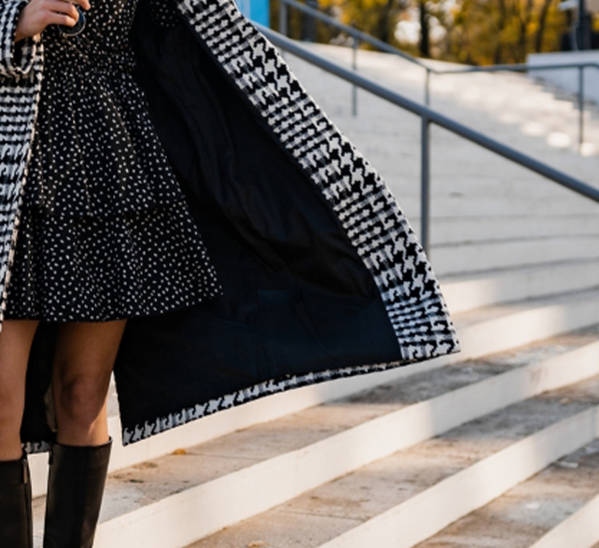 Hounds-tooth Check Maxi Coat