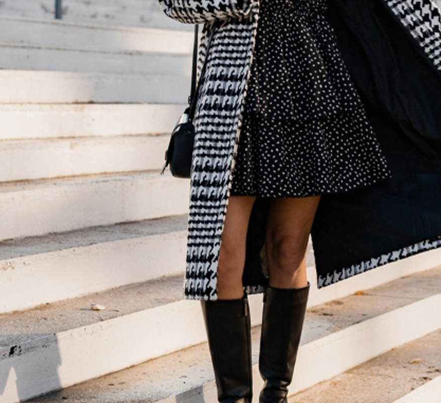 Hounds-tooth Check Maxi Coat