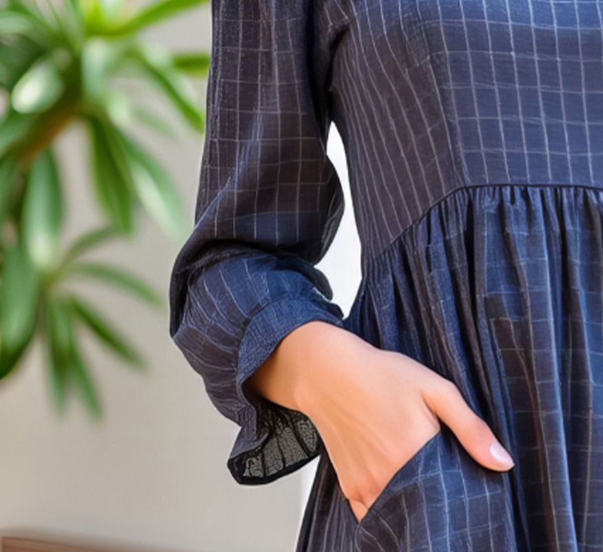 Blue Checkered Ruffle Dress