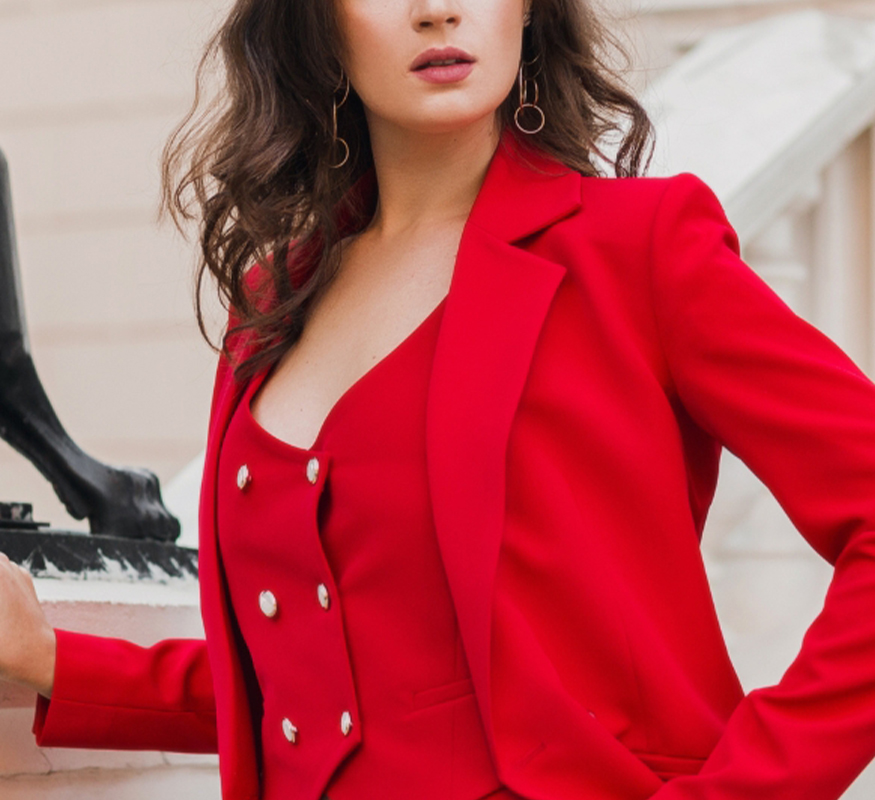 Red Three-Piece Power Suit