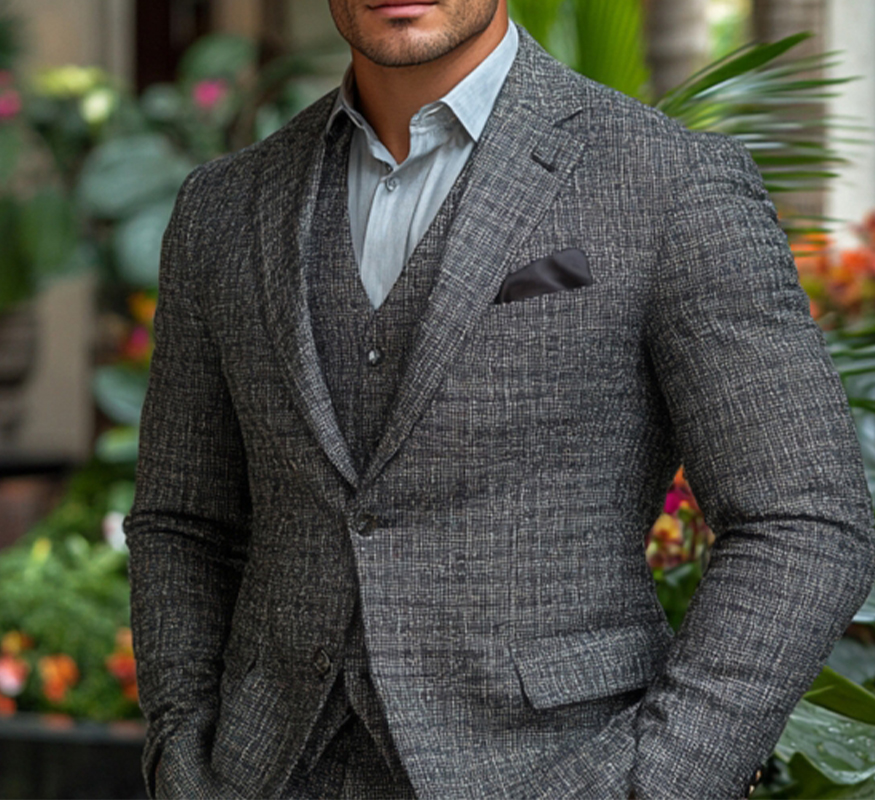 Textured Grey Three-Piece Suit