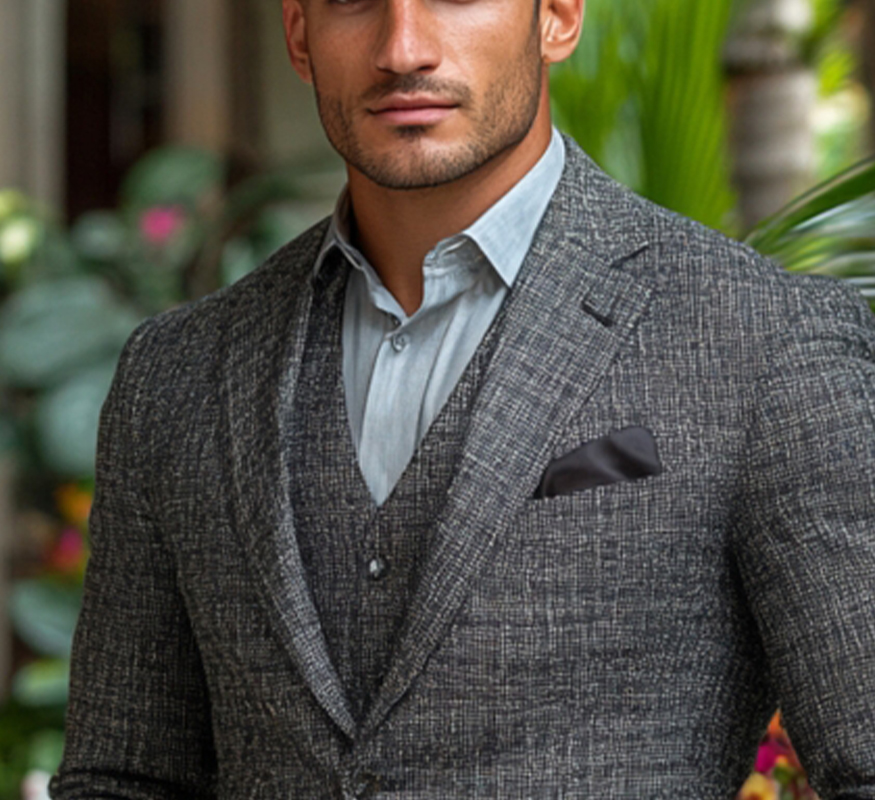 Textured Grey Three-Piece Suit