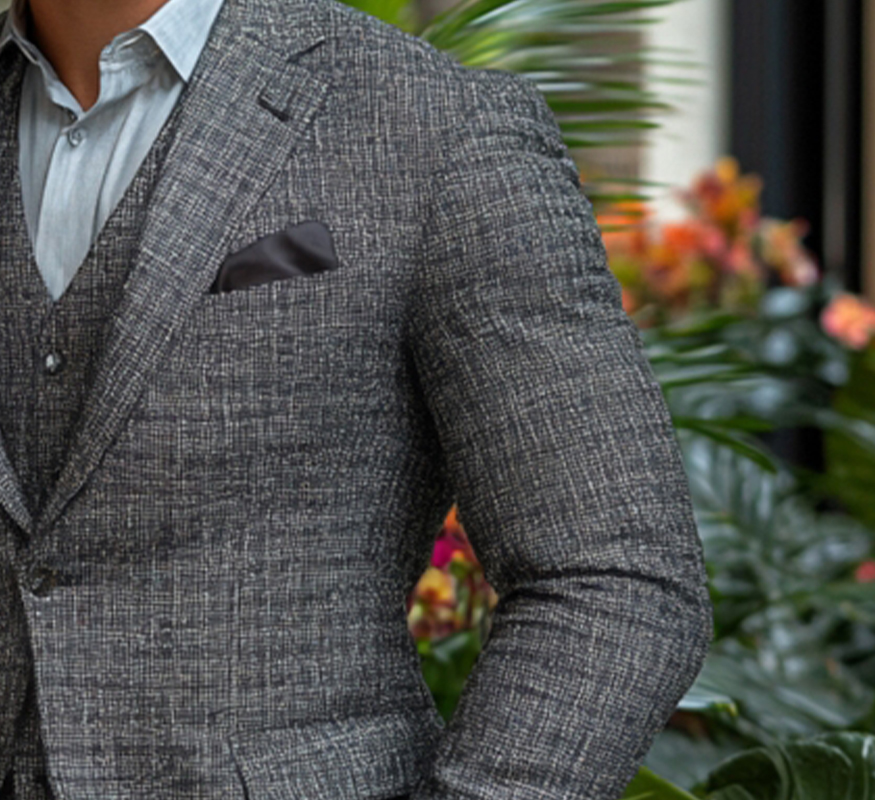 Textured Grey Three-Piece Suit