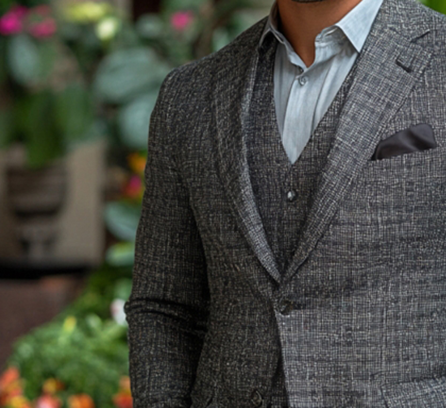 Textured Grey Three-Piece Suit