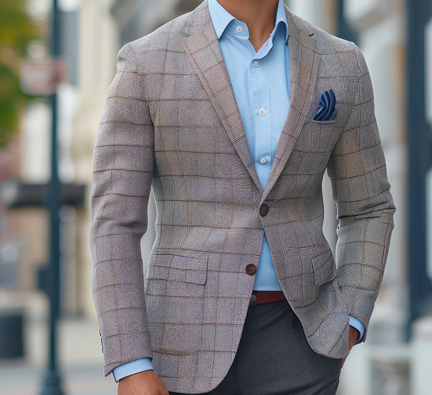 Grey Checkered Tailored Blazer