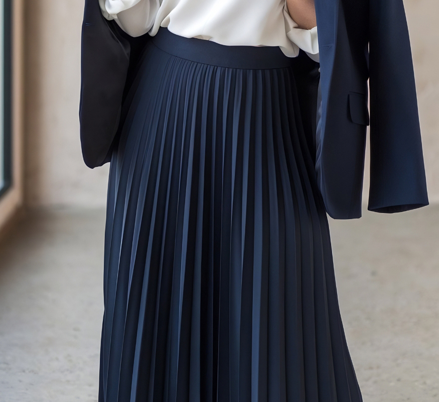 Navy Pleated Maxi Skirt