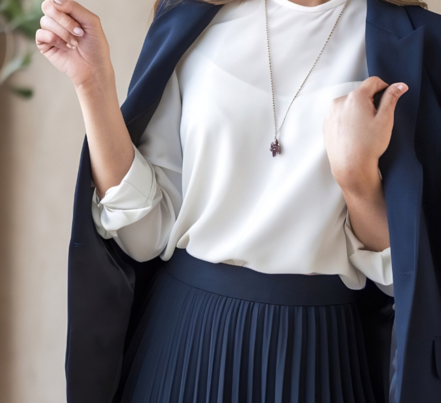 Navy Pleated Maxi Skirt