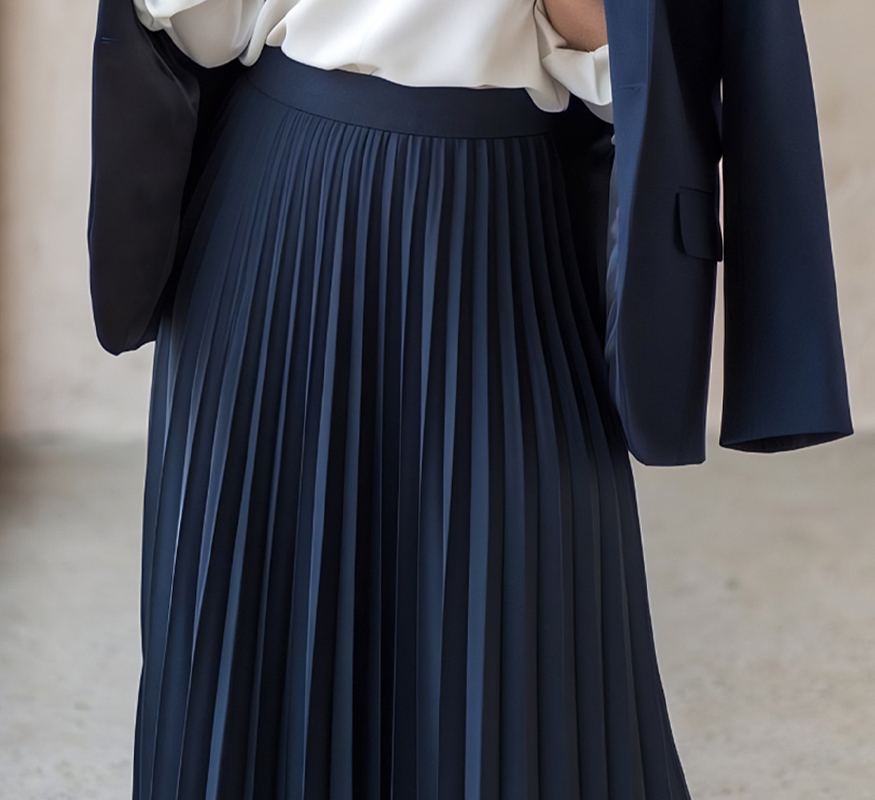 Navy Pleated Maxi Skirt