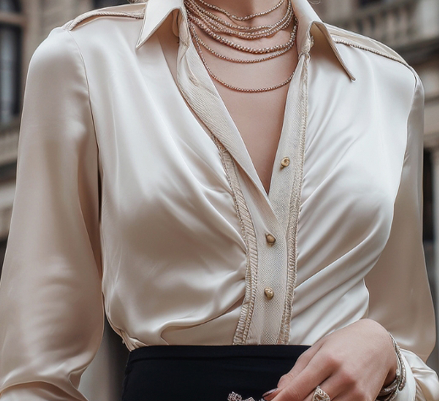 Champagne Silk Button Blouse