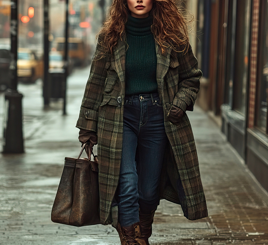 Plaid Wool Long Trench