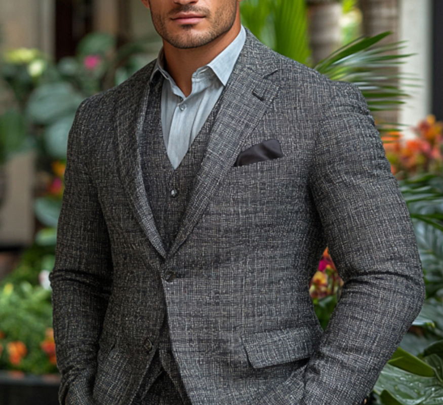 Textured Grey Three-Piece Suit