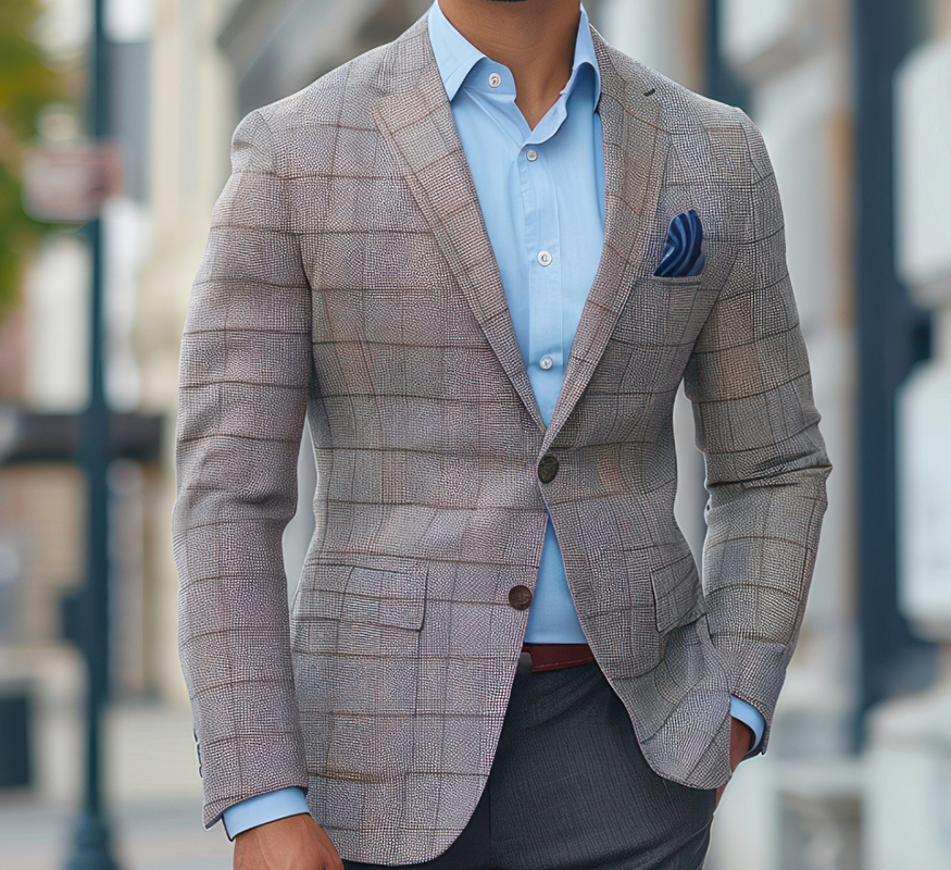 Grey Checkered Tailored Blazer