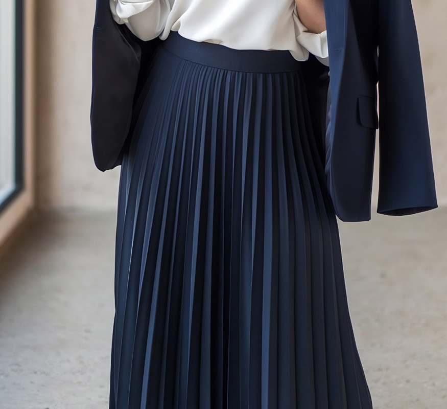 Navy Pleated Maxi Skirt